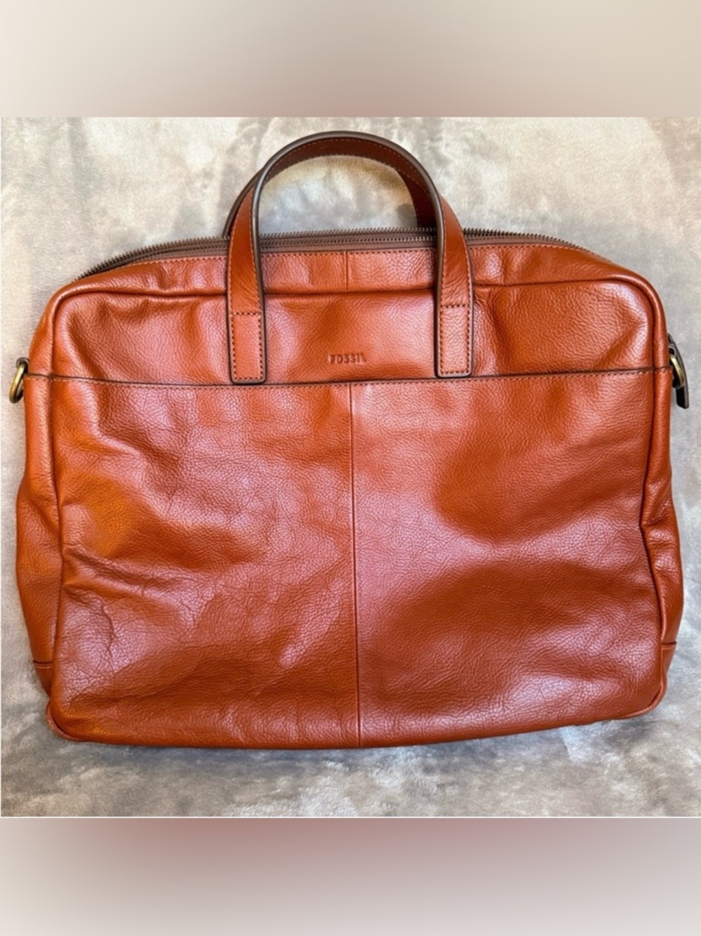 Fossil Men's Chestnut Brown Pebble Soft Leather Double Handle Briefcase